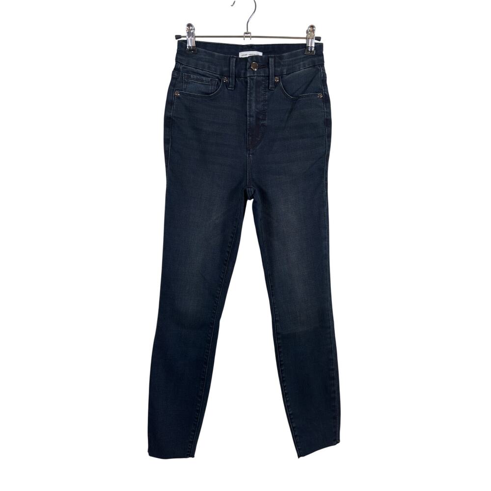 Good American Good Waist Womens 0/25 High Rise Skinny Raw Hem Blue Jeans